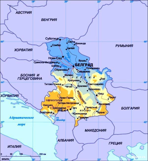 Карта сербии и черногории